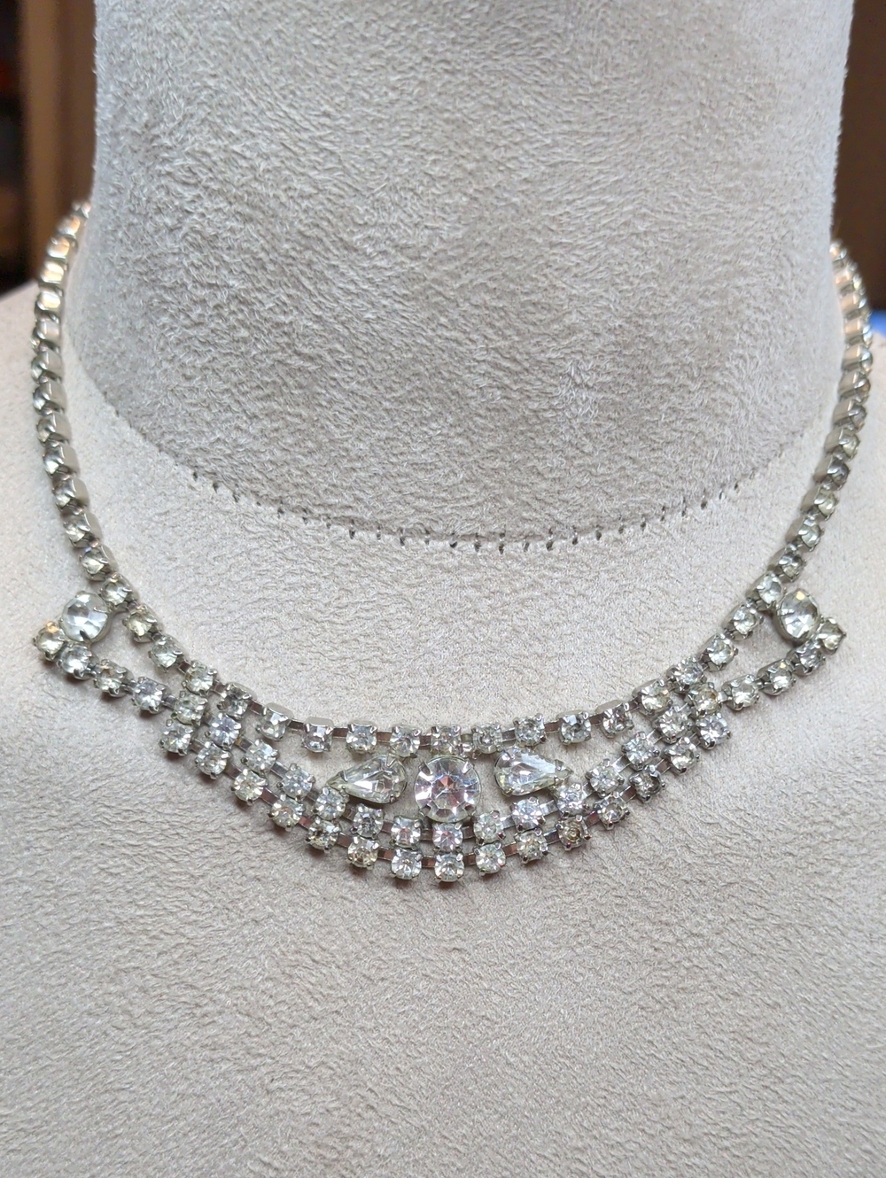 Vintage Rhinestone Necklace Collar Length Bridal Formal Wedding Cocktail Jewelry